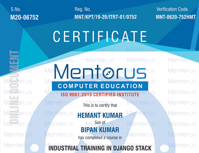 Industrail Training in Python Django Stack